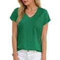 thumbnail image 2 of vigerkar Womens Summer Tops Short Sleeve Shirts for Women V Neck Basic Fashion Clothes With Pocket Green, XL, 2 of 9