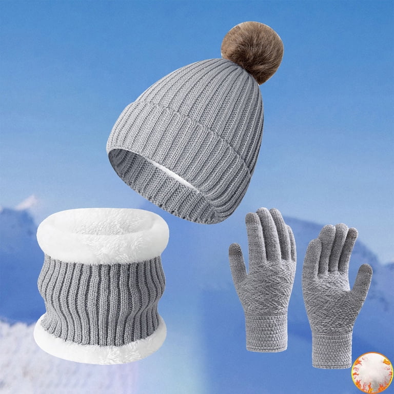 Womens Winter Knit Hat Scarf Gloves Set Fleece Lined Thermal Accessories Women main image 3