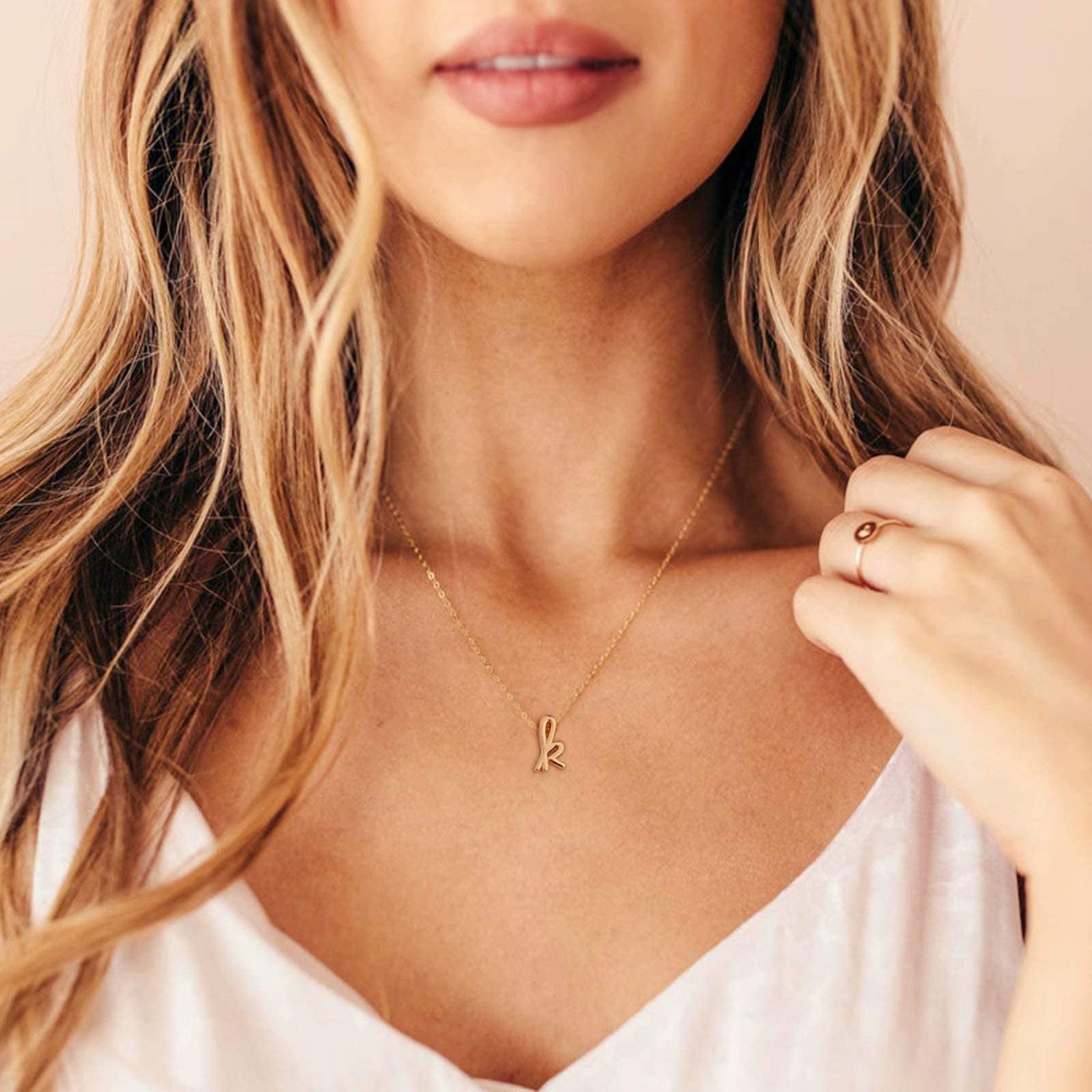 Dainty Rose Gold Personalised Initial Tiny Diamond Shape Necklace