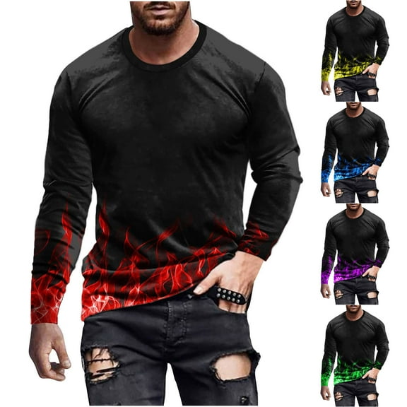 UVEASISHA Men's Santa Claus T Shirts Chistmas Ugly Graphic Tees for Men Long Sleeve Crewneck Pullover Tops Xmas Funny Print Slim Fit Tee Shirt Blue XXL