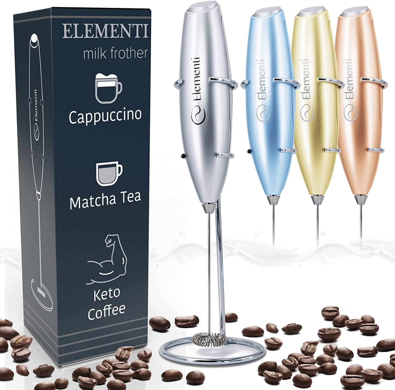 Elementi Hand Held Frother Tool for Coffee Milk Frother Wand