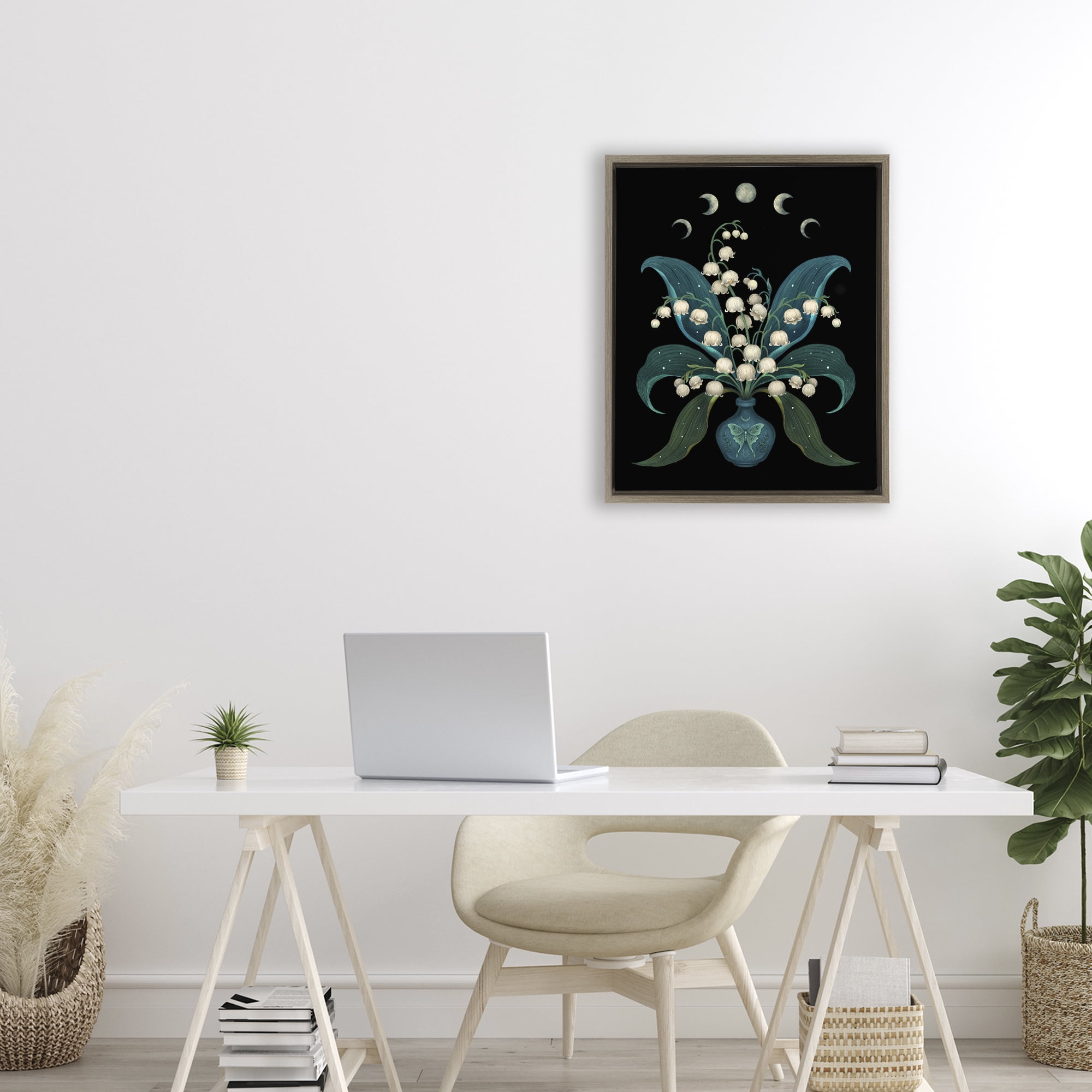 Stupell Industries Lunar Lily Of Valley Brown Framed Floater Canvas Wall Art, design by Episodic Drawings