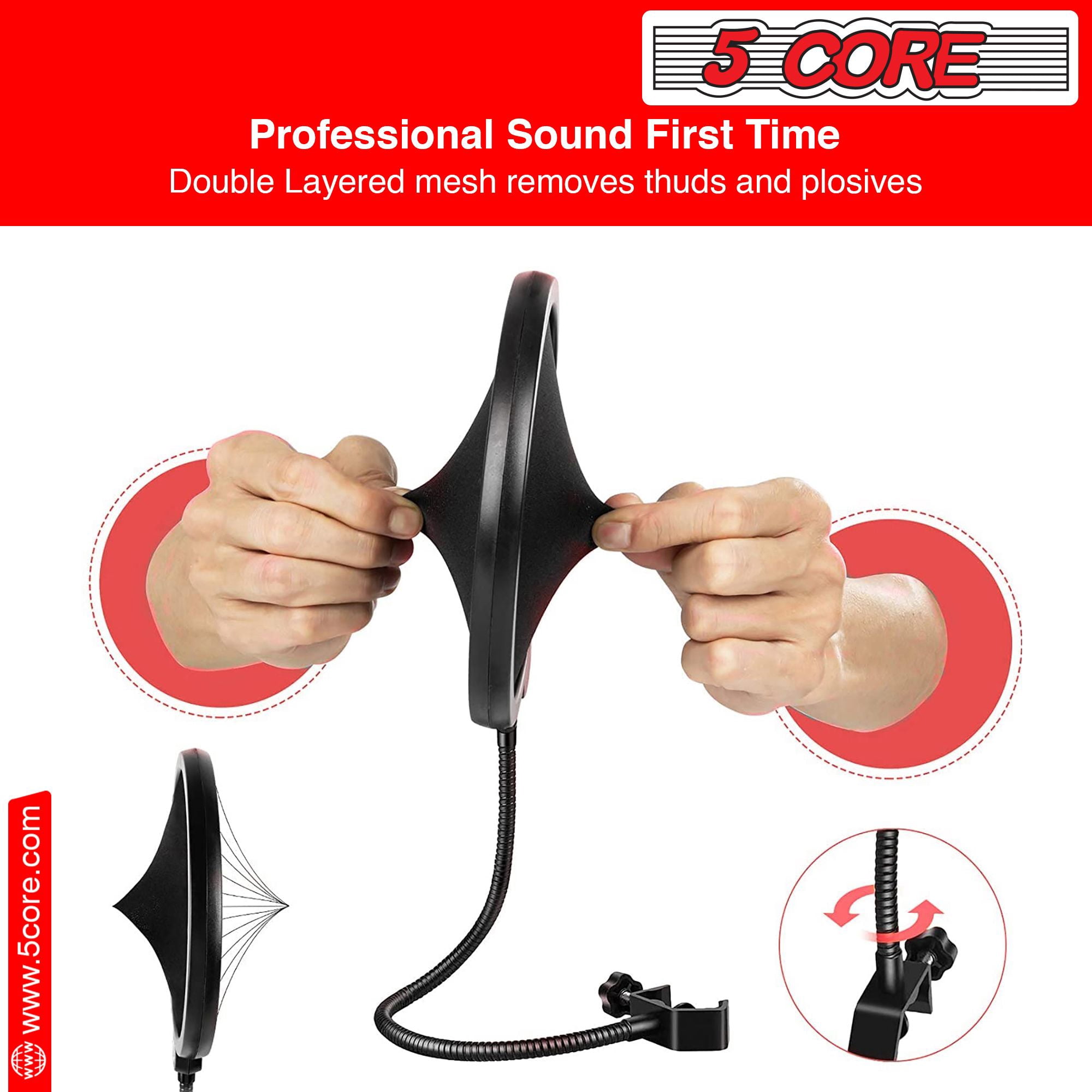 Microphone Arm Stand Upgraded Adjustable Suspension Boom Scissor Arm Mic Holder with Pop Filter 3/8" to 5/8" Adapter Mic Clip Shock Mount Cable Ties,Black