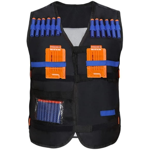 Gilet Tactique d'Élite pour Enfants avec 20 Pièces de Fléchettes en Mousse Souple pour Nerf Pistolet N-Grève Série Élite ( 2 Clips Non Inclus )