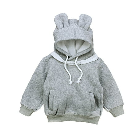 

WOLLED Toddler Baby Spring Spring Sweatshirts for Boys Girls Bear Ears Fleece Sweatsuit with Hoodie Infant Solid Color Long Sleeve Bottoms Shirts for 9M-4Y