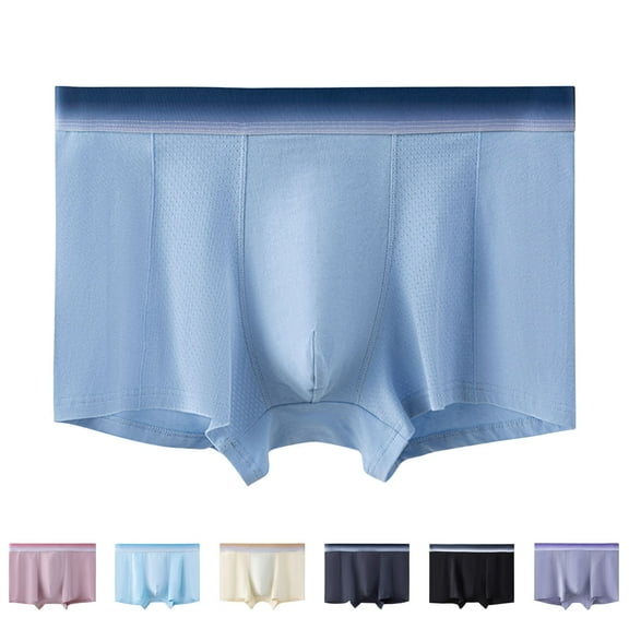 Fnooota Men's Stretch Boxer Briefs, Cotton Mid-Rise Soft Casual Mens Underwear Light Blue Size 3XL