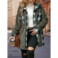 thumbnail image 6 of Shackets for Women Fleece Button Down Plaid Long Coat Lapel Hooded Fleece Lined Jacket Fashion Color Block Tops Gray S, 6 of 8