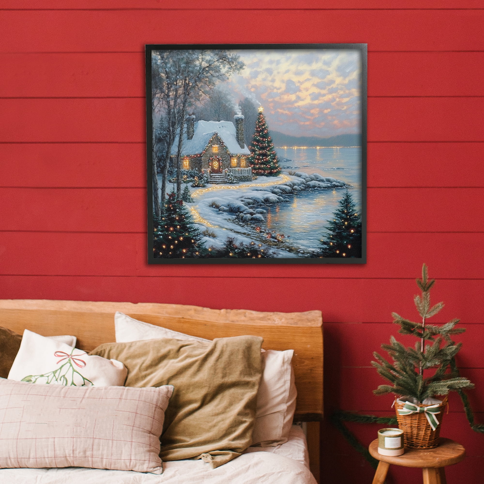 Stupell Industries Snowy Lit Cottage by Lake Black Framed Giclee Art, design by Heidi Kuntz