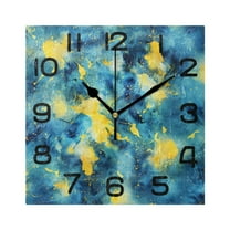Blue and Yellow Wall Clock Square Silent Non-Ticking Battery Operated Retro 7.78" Clock Home Kitchen Office Decoration