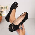 thumbnail image 2 of Busydd Womens Flats with Gold Metallic Buckle Fashion Square Toe Flats for Women Casual Solid Color Slip on Dress Shoes 43, 2 of 10
