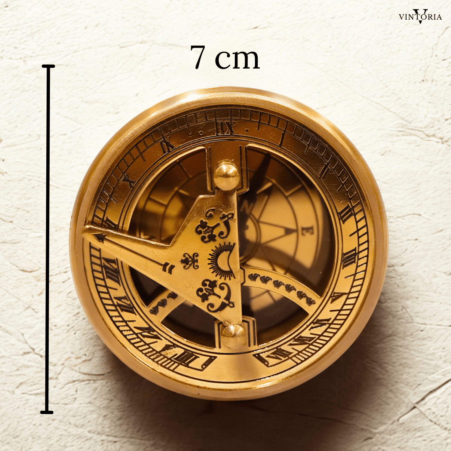 Brass Anniversary Sundial Compass with Wooden Box 2.5" Vintage Nautical Gift