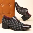 thumbnail image 5 of Men's Patterned Patent Leather Lace Up Chunky Heel Dress Oxford Shoes Comfortable Patckwork Cap Pointed Toe Derby Shoes for Party Wedding Formal Event Office Business Work, 5 of 7