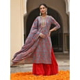 thumbnail image 6 of Janasya Indian Women's Sky Blue Cotton Floral Block Print Kurta with Gharara and Dupatta, 6 of 7