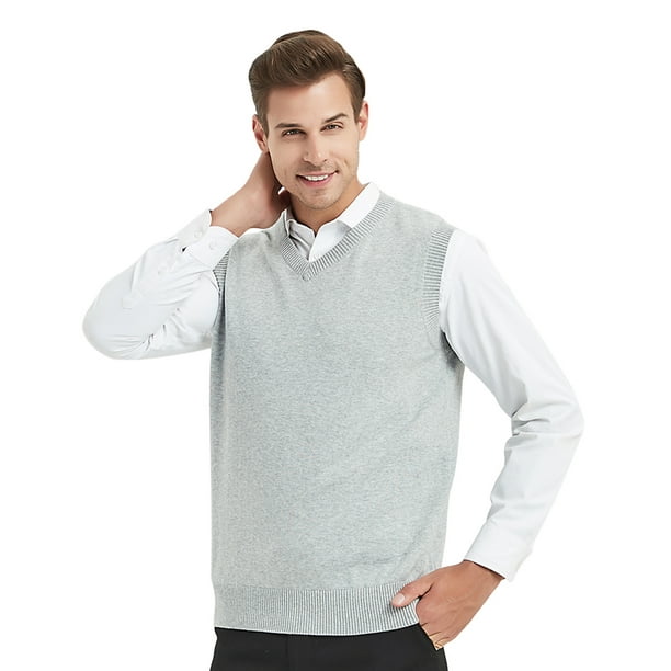 Toptie TOPTIE Mens Business Solid Color Plain Sweater Vest, Cotton