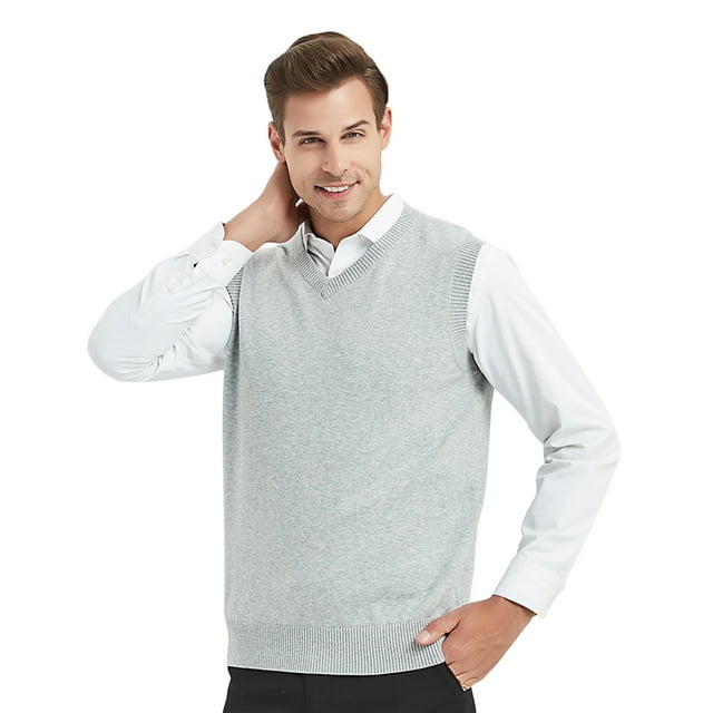 TOPTIE Chandail Sans Manches Uni pour Homme, Coupe en Coton Décontractée - Gris - P