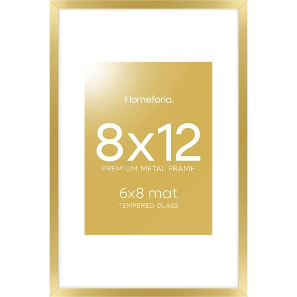 Marco de fotos Homeforia Gold Metal 8 x 12 con vidrio templado mate de 6 x 8