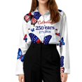 thumbnail image 4 of Domzest Womens Usa 250th Anniversary Shirt 4th Of July American Flag Elements Tshirt Patriotic Long Sleeve V Neck Butoon Down Shirts White M, 4 of 5
