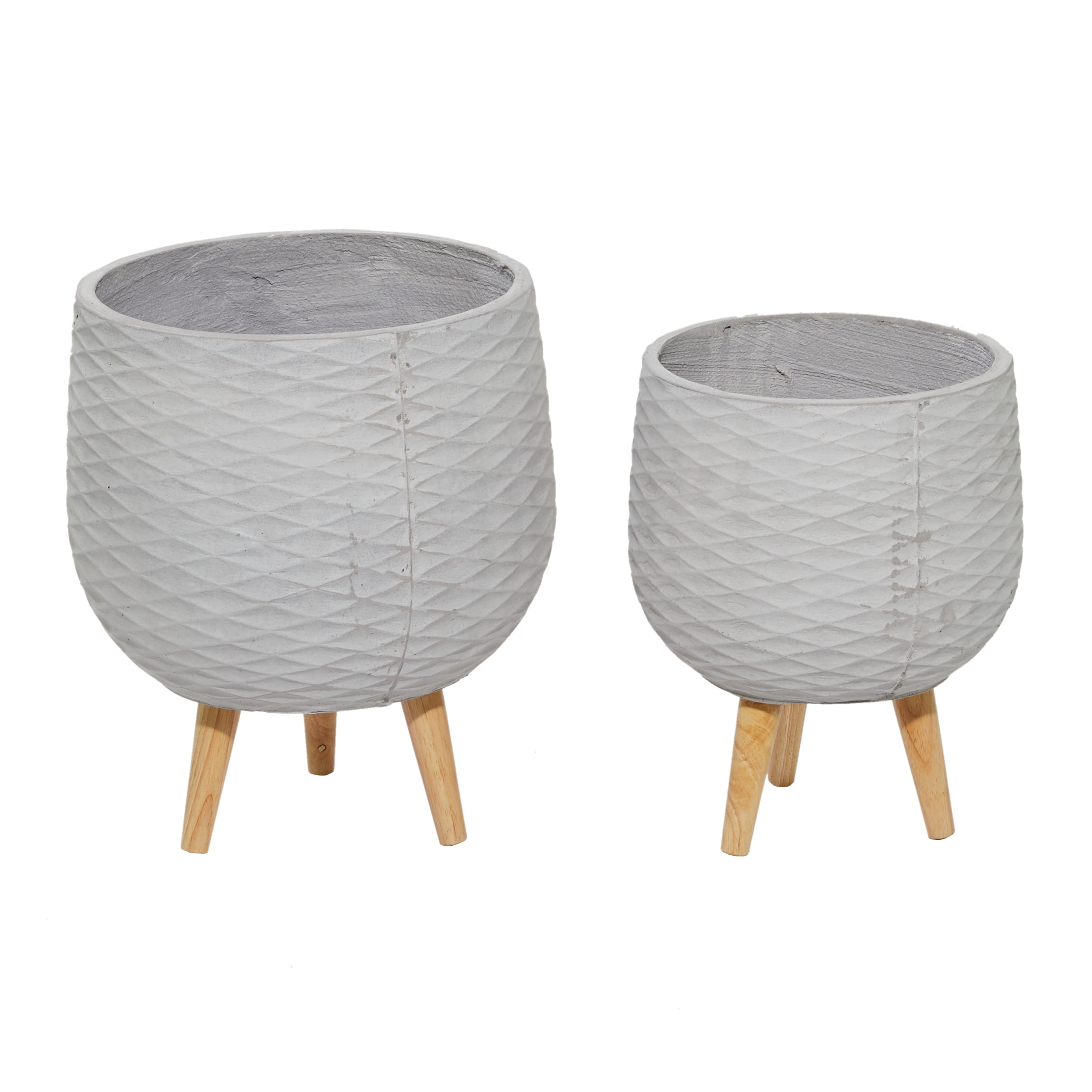 DecMode 14", 15" Light Grey Ceramic Contemporary Planter, 2 - Pieces