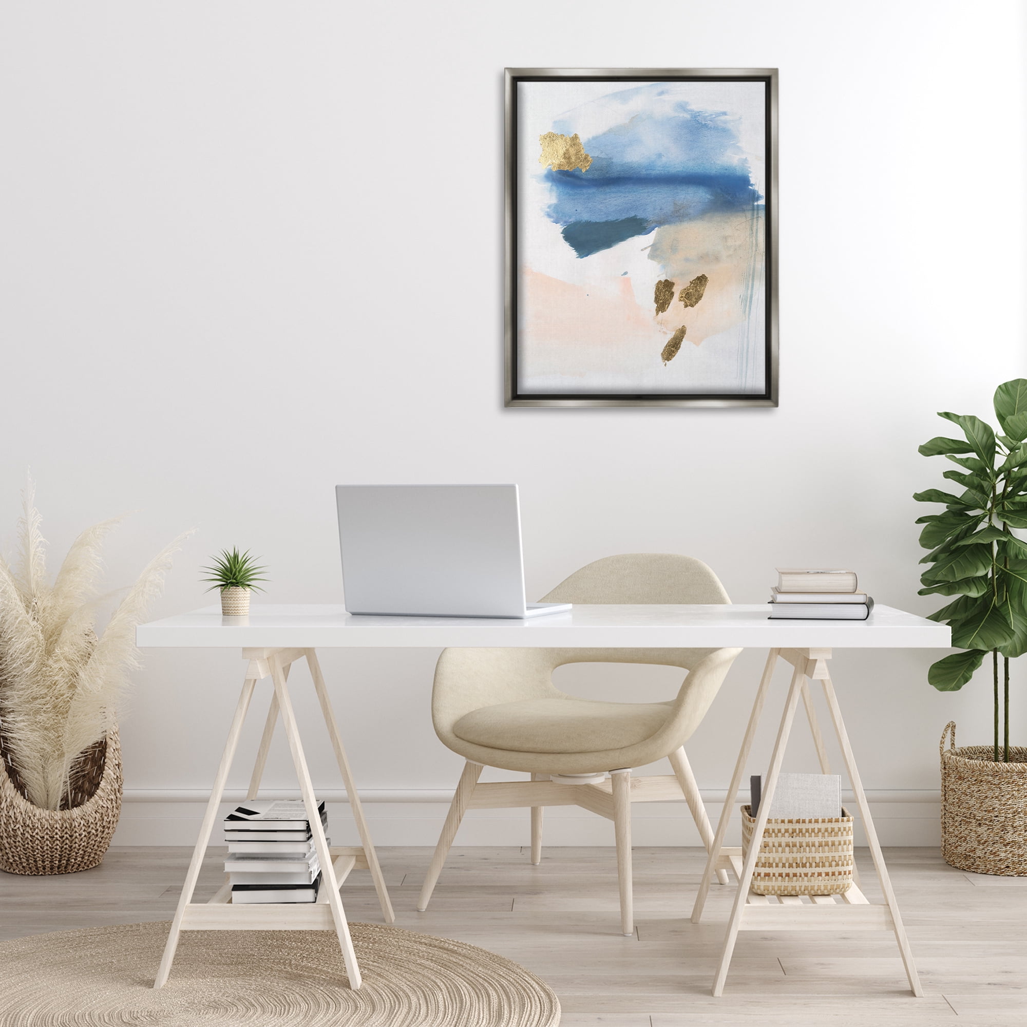 Stupell Industries Blue & Blush Ombre Abstract Painting Gray Floater Framed Canvas Art Print Wall Art, 25 x 31