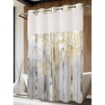 thumbnail image 2 of No Hook Shower Curtain with Snap-in Liner, Golden Grey Tree Waterproof Fabric Bathroom Curtains, Oil Painting Forest Abstract Art Bath Curtains & Mesh Top Window Stand Up Stall 72"x84" Long, 2 of 9
