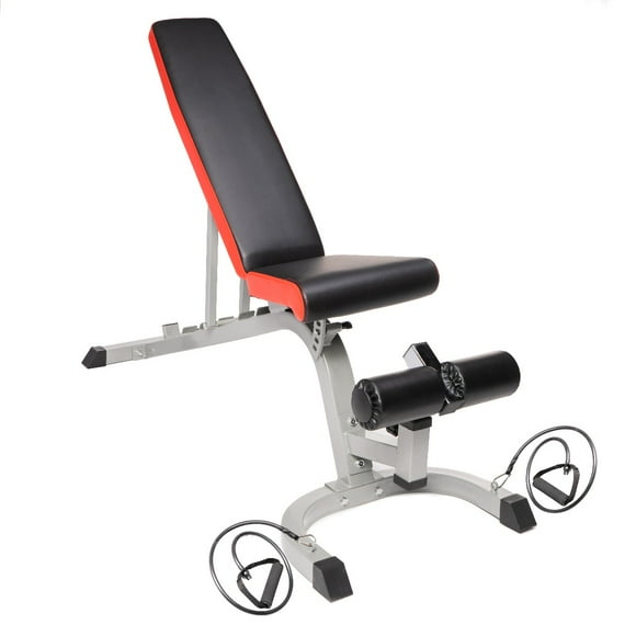 PRISP Adjustable Weight Bench with Resistance Bands for Home Gym, Strength & Fitness Training