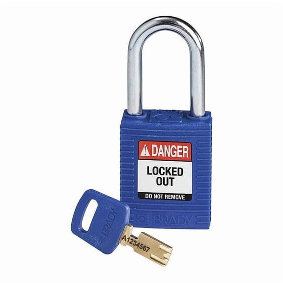 Brady Worldwide B2347156 NYL-BLU-38ST-KD Brady SafeKey Lockout Padlock - Nylon 1.5 in. Steel Shackle Keyed Different