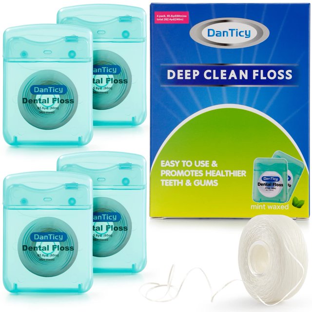 Hilo dental DanTicy con menta, encerado, 4 paquetes de 60 m cada uno