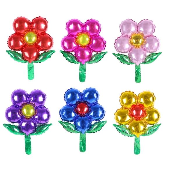 6pcs 18inch Flower Aluminum Foil Balloon Decor Balloon for Festival Party Gathering (Golden, Blue, Purple, Rosy, Red, Pink, Each Color Has 1pcs))