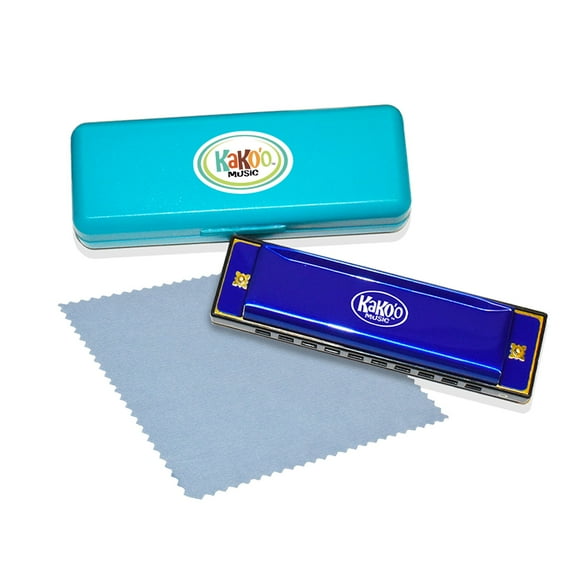 Kako'o: Classic 4" Metal Harmonica - Blue - w/ Storage Case - Standard Size in Scale Of C With 10 Holes, Great for Beginners, Ages 5 