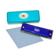 Kako'o: Classic 4" Metal Harmonica - Blue - w/ Storage Case - Standard Size in Scale Of C With 10 Holes, Great for Beginners, Ages 5+