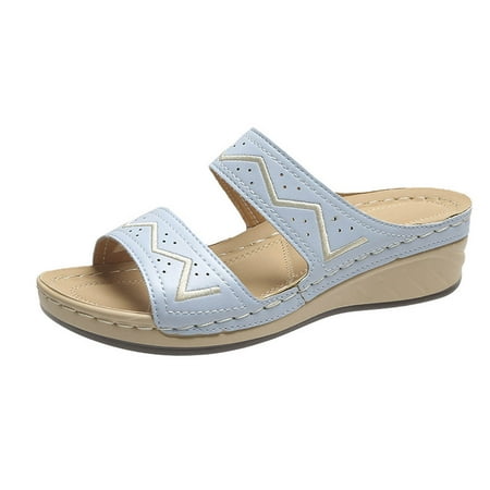 

Inkach Summer Daily Casual Fashion Mid-Heel Womens One-Line Slope Heel Slippers