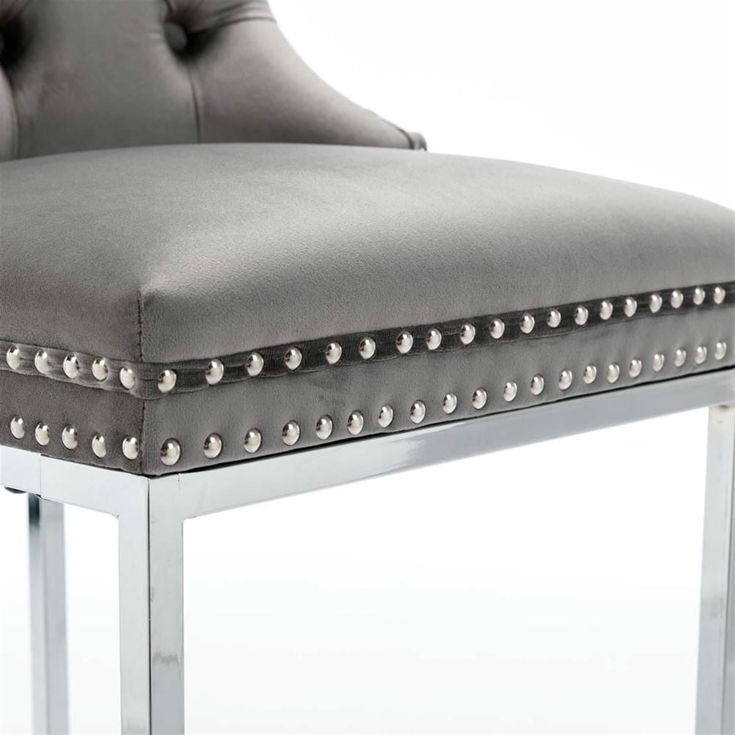 Demi Bonn 39" Counter Height Bar Stools Set of 2, Velvet Barstools with Button Backrest, Kitchen Island Countertop Chairs for Dining Room, Gray