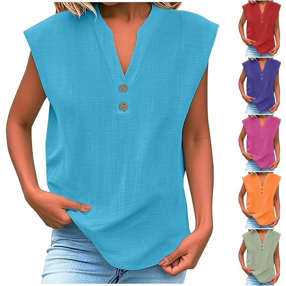 Camisa para mujer,Blusa de mujer con cuello en V, camiseta holgada de manga larga, mezcla de algodón y lino, top informal para uso diario, sopatenor