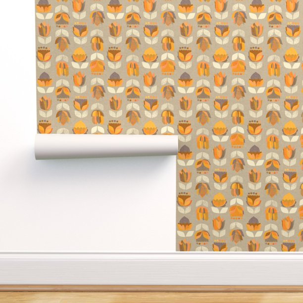 Peel-and-Stick Removable Wallpaper Retro Floral Modern Mid Century