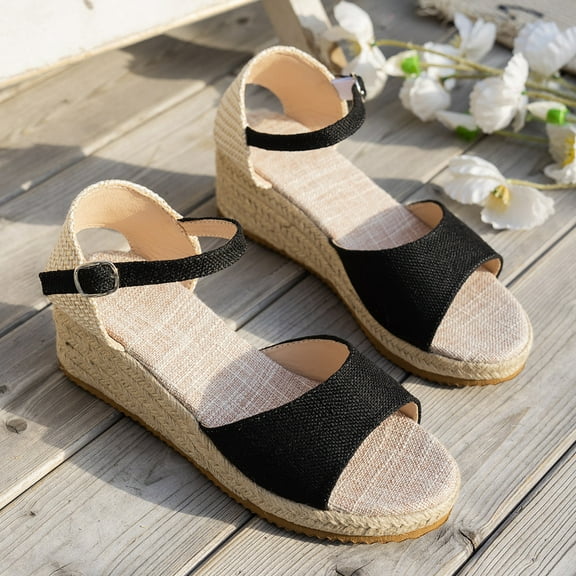 XIMIN Women's Open Toe Platform Trend Heeled Sandals Buckle Ankle Strap Espadrilles Orthopedic Wedge Sandals Wide Width Comfortable Walking Non Slip Bohemian Summer Beach Shoes