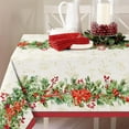 thumbnail image 1 of Christmas Holly Poinsettia Print Tablecloth Waterproof Berry Red Ribbon Rectangle Holiday Table Cloth for Dining Room,60×84 inch, 1 of 5