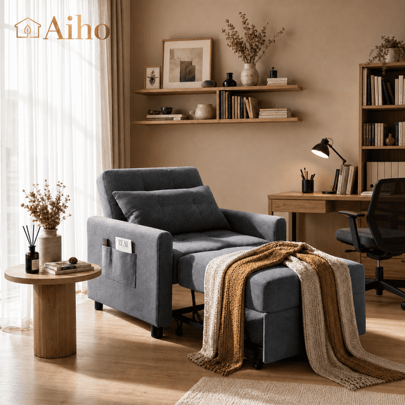 Aiho 3-Level Adjustable Folding Sofa Bed, Multifunctional Convertible Chair Bed with Removable Pillow-Dark Gray