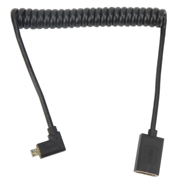 Cable de conexión universal de 1,2 m con resorte hembra de interfaz multimedia Micro HD a HD de 8K60 Hz, OD4.0, para cámara, tableta y TV, curvado a la derecha de 90 grados.