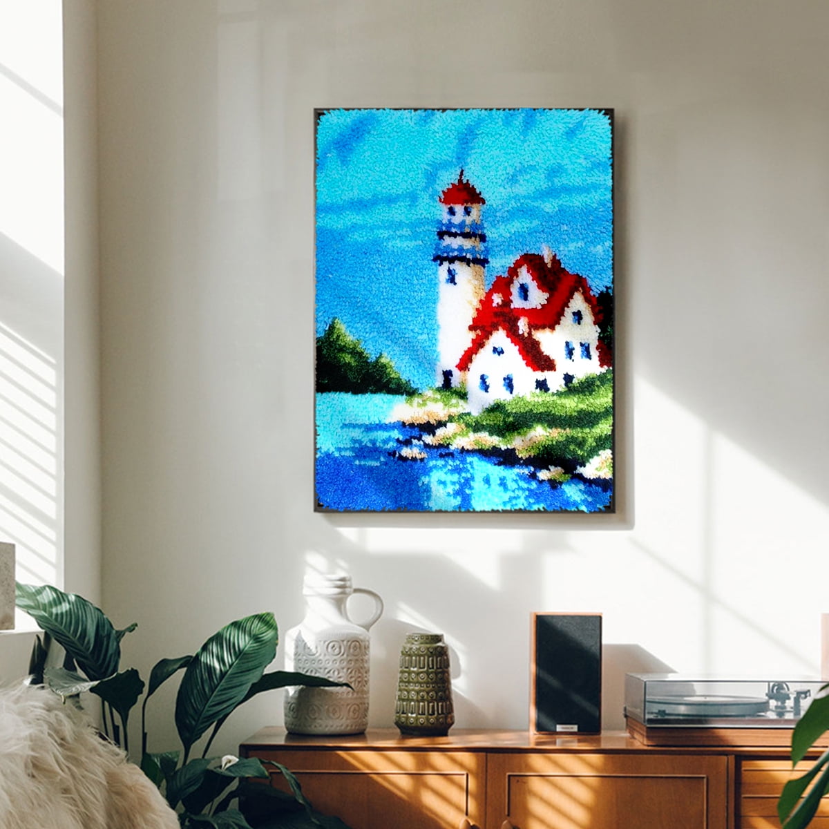 Latch hook rug kit,latch hook cushion kits,Lighthouse Latch Hook Rug Kit for Adults Crocheting Carpet Rug Yarn Sofa Cushion Mat Tapestry DIY Carpet Arts Crafts 50×38cm/20*15in