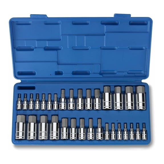 Allen Wrench Bit Kit - 32 PC SAE Metric Hex Key Set for Ratchet Socket Tools - Master Tool Set for Home, Construction, Mechanics & Automotive Repair