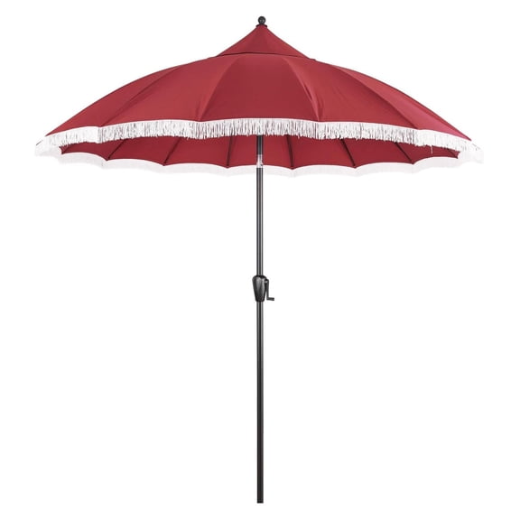 9' Patio Umbrella Burgundy & White Fringe - Outdoor Deck Backyard Shade - Tilt & Crank - Aluminum Frame - UV Protection - 108" Canopy