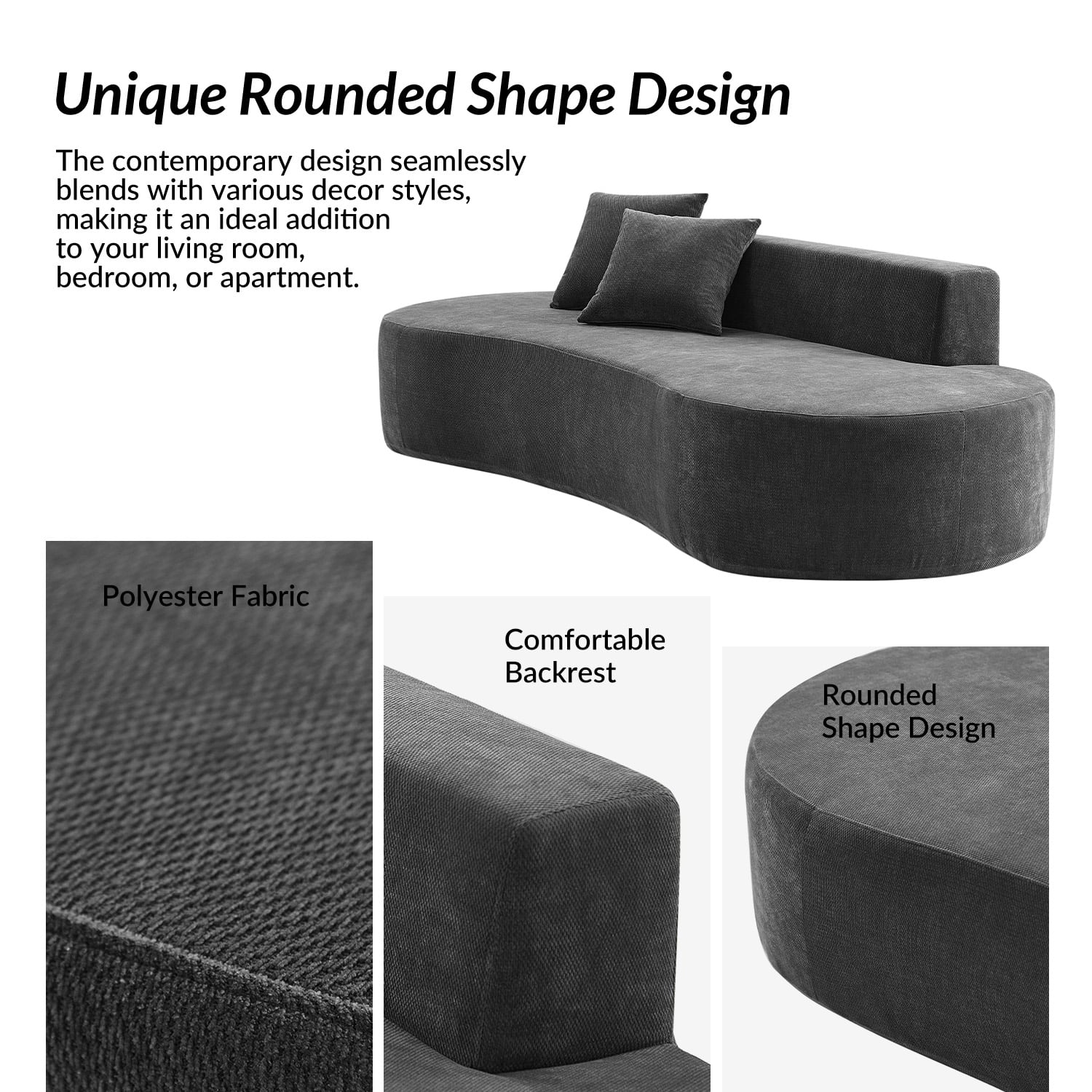 Tina's Home Modern Minimalist 3-Seater Chocolate Sofa for Adult Living Room Couch with Curved Design No Assembly Required
