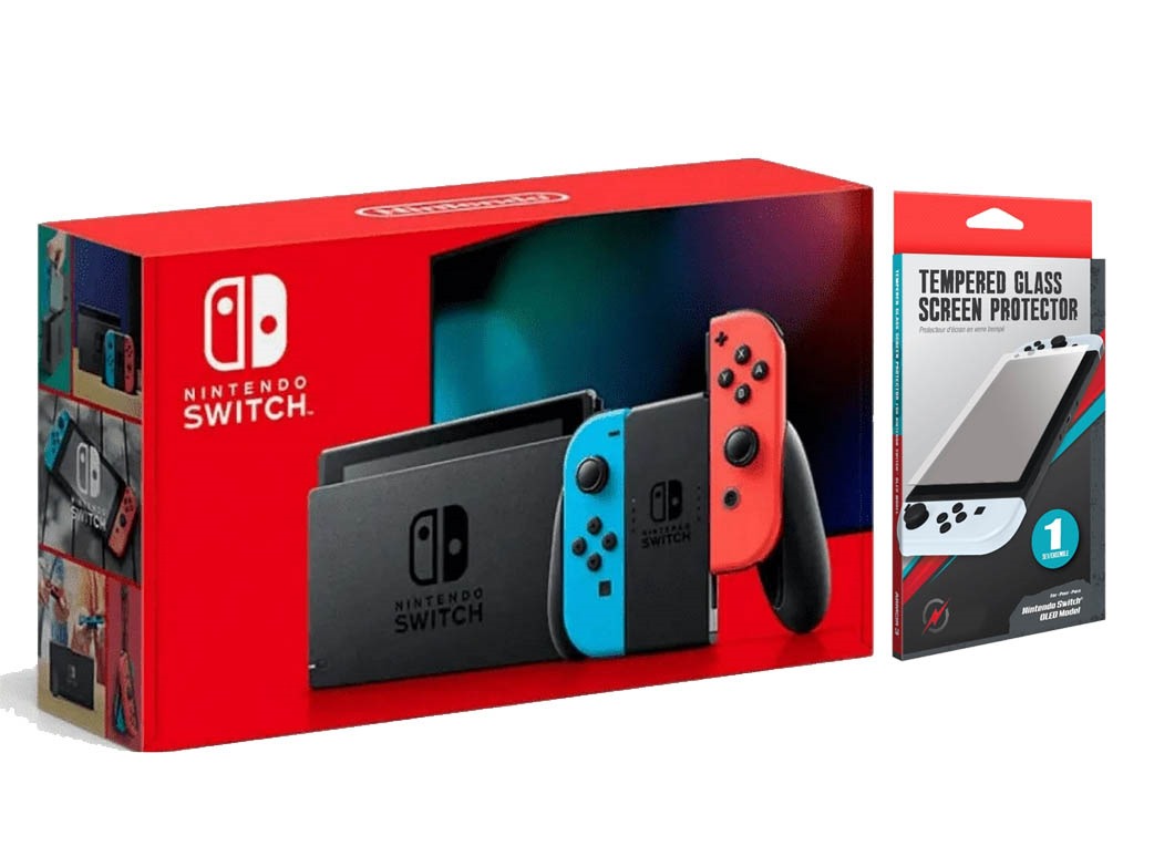 Nintendo Switch with Neon Blue and Neon Red Joy Con Bundle (JP Edition) Powever Exclusive Bundle