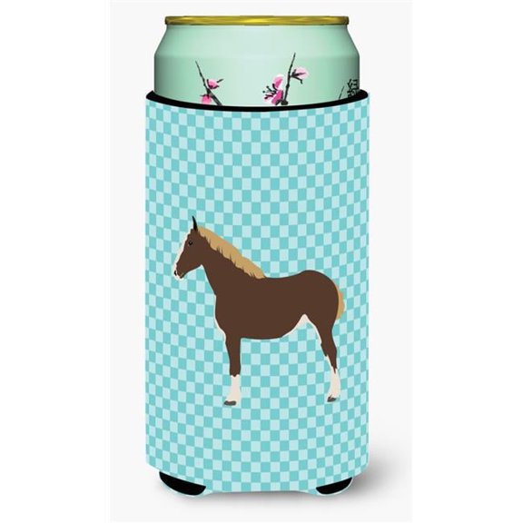 Percheron Horse Blue Check Tall Boy Beverage Insulator Hugger