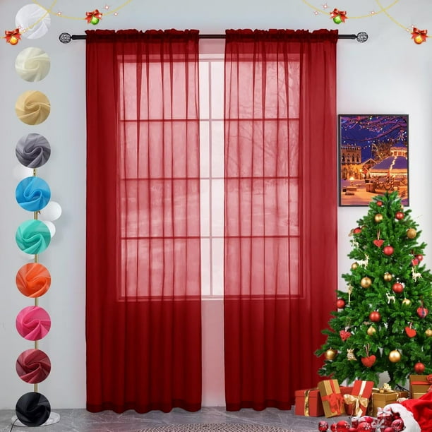 Cortina youleyar con bolsillo transparente para barra, 132 x 229 cm, color rojo