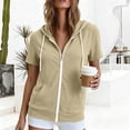 thumbnail image 7 of AKOEE Summer Jackets for Women Lightweight Zip Up Drawstring Hoodie Short Sleeve Sports Casual Sweatshirts (XL, Khaki 01), 7 of 7