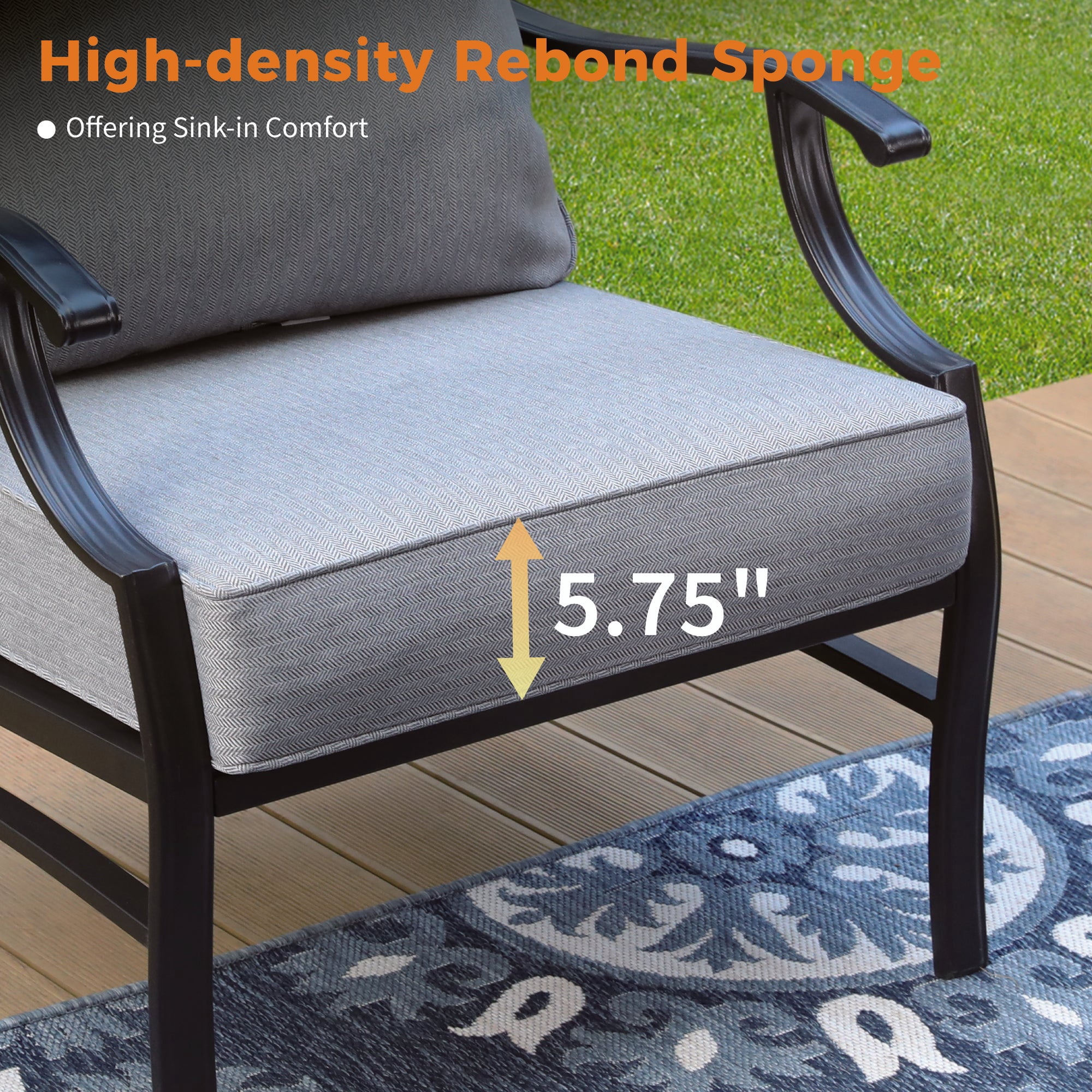 Sophia&William 5Pcs Patio Furniture Set Outdoor Metal Conversation Set with Ottomans & Rocking Chairs & 5.75" Thickened Cushions for Backyard, Deck, Gray