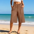 thumbnail image 2 of Cekizud Womens Capri Pants Solid Drawstring Waist Breathable Wide Leg Cropped Pants,Sizes S-2XL, 2 of 6