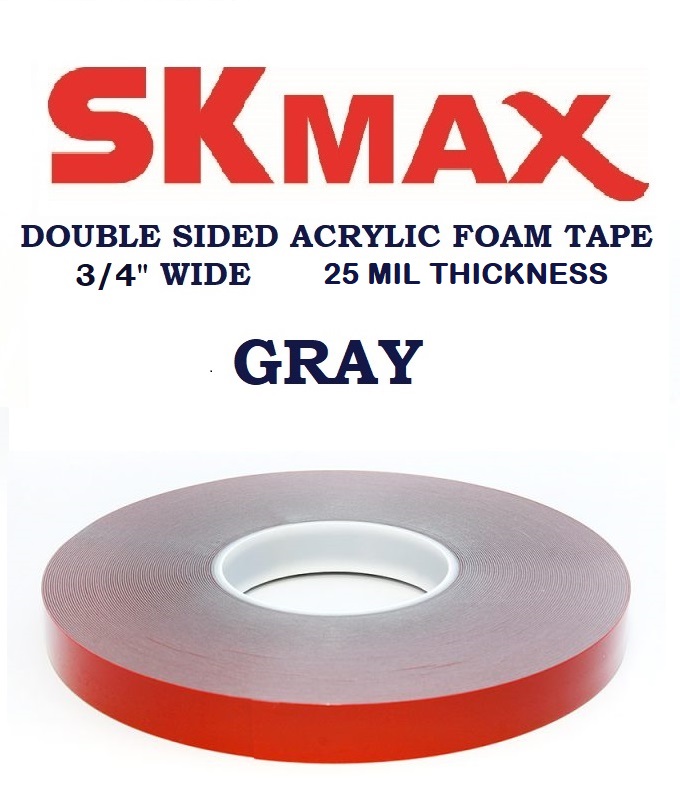 SKmax SUPER-X Tape 3/4"X36yds Double Sided Acrylic Foam GRAY, Thickness 25 MIL