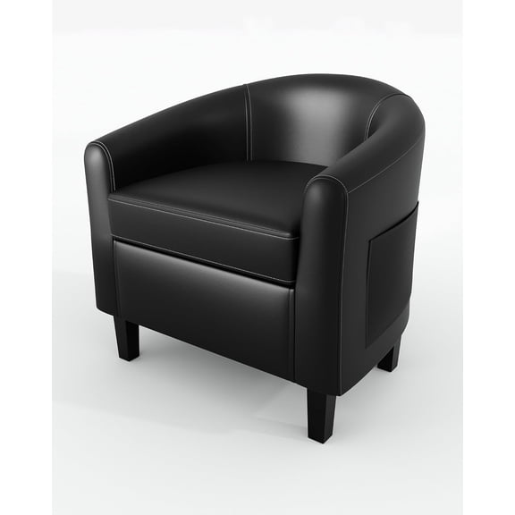Accent Barrel Chair Leather Chairs Club Armchairs Living Room Chairs with Soft Padded Seat for Bedroom Waiting Reading Room(Black)